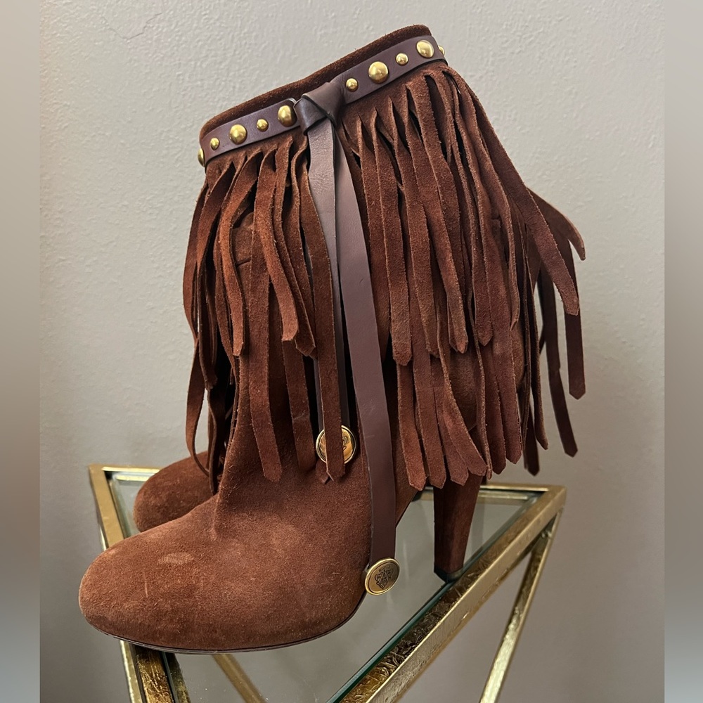 Leather GUCCI heeled fringe boots